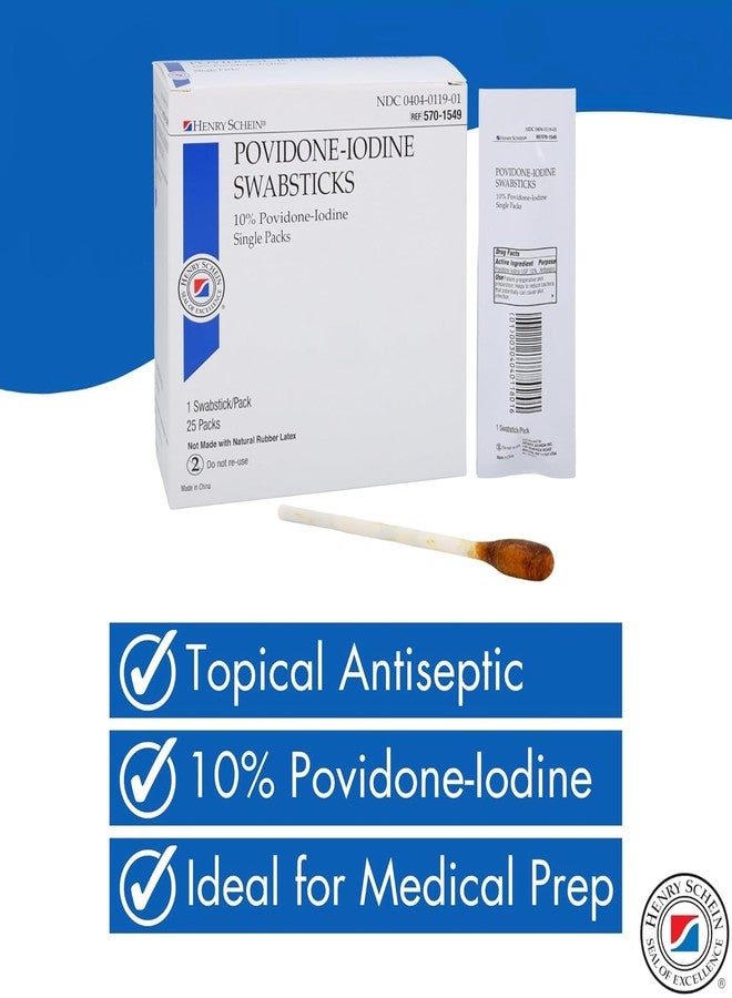 Henry Schein Prep Povidone-Iodine Swabsticks 1's- Individually Packed, Sterile, Antiseptic for Skin Preparation, 10% Povidone-Iodine- 25/BX - Image 3